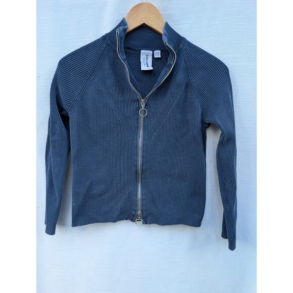 ASOS Collusion Women's Double Edge Zip Track Sweater US 10 Blue Ribbed edgy - Picture 2 of 10